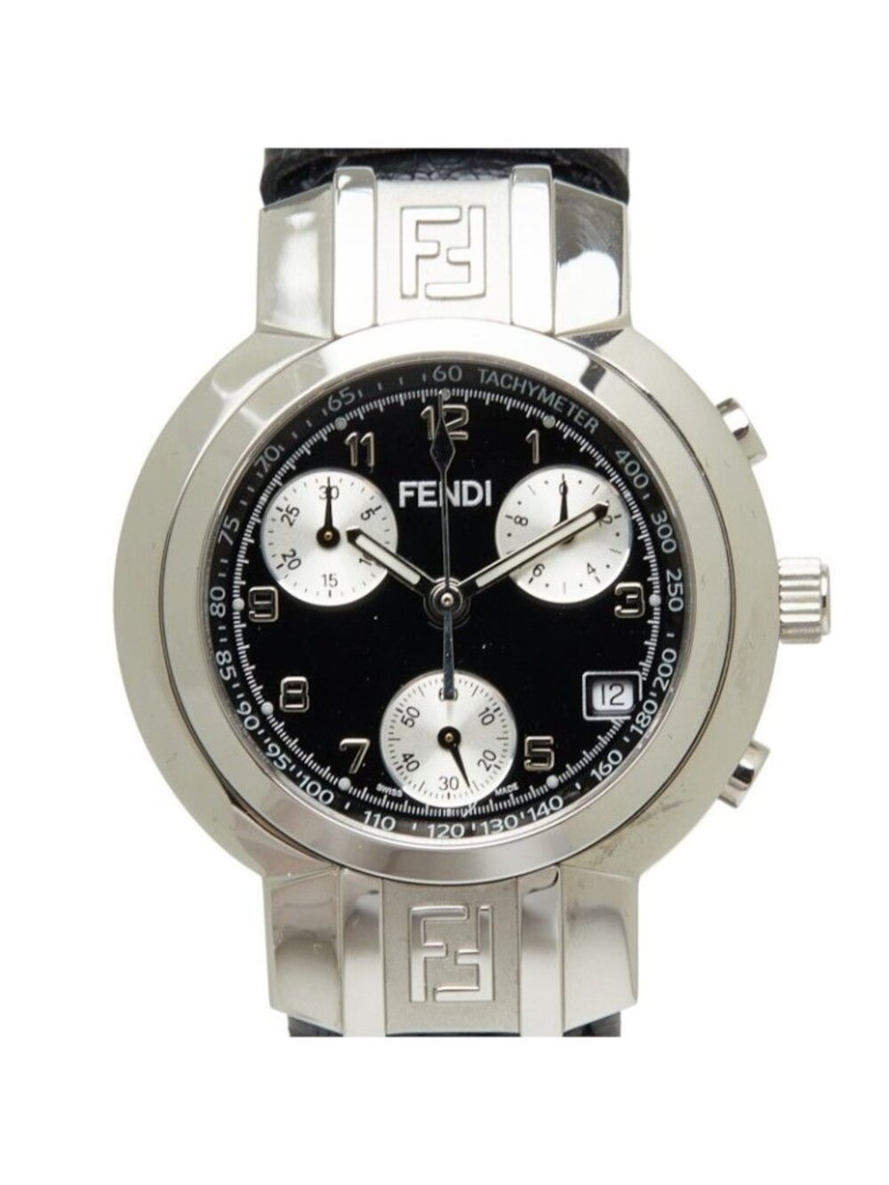 Fendi Orologi Watch Black Silver Stainless Steel Leather